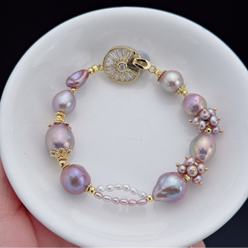 B24 Handmade Freshwater Baroque Pearl Bracelets Necklace 2in1